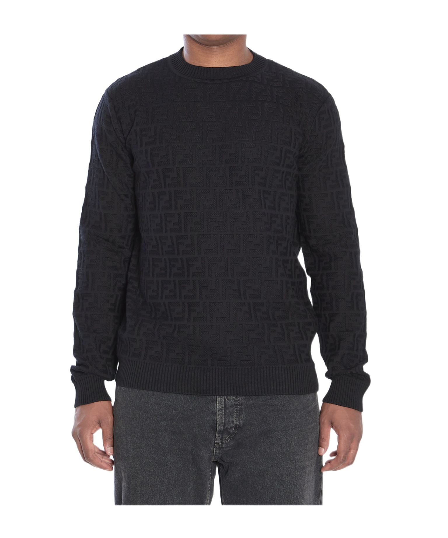 Fendi All Over Knit Round Neck Long Sleeves In Black