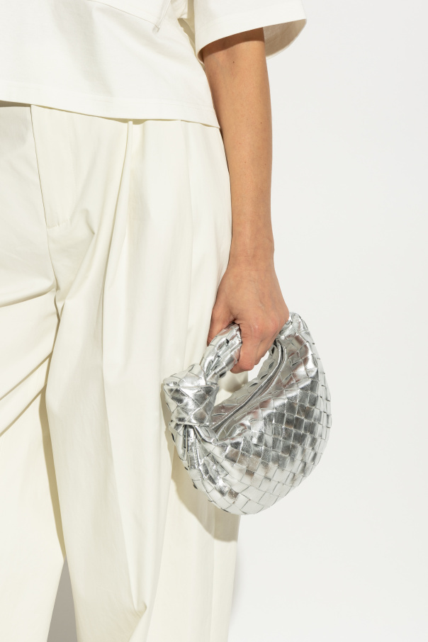 Bottega Veneta Teen Jodie Metallic Intrecciato Top-handle Bag In White