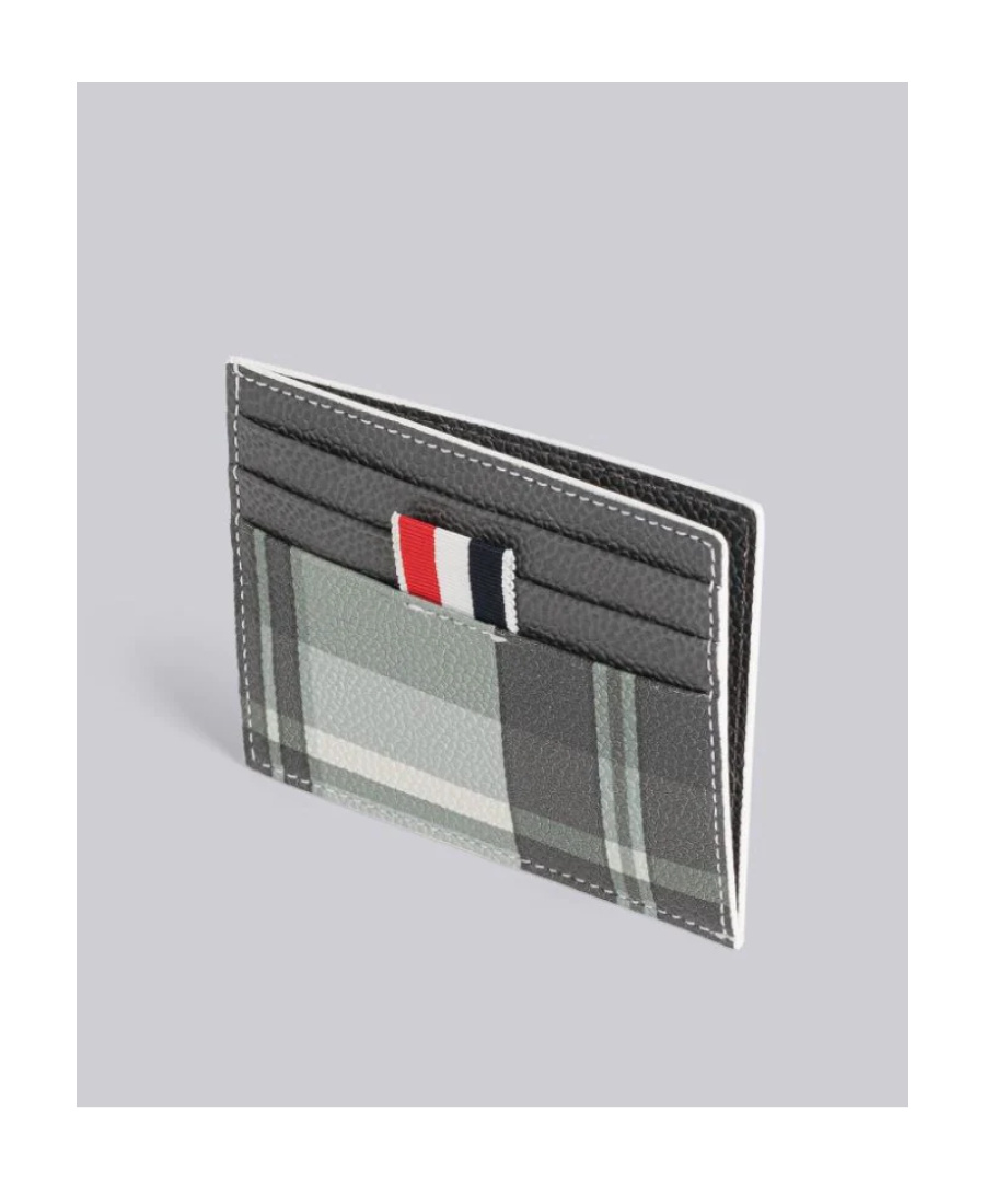 Thom Browne Logo-tag Check-pattern Cardholder In Gray