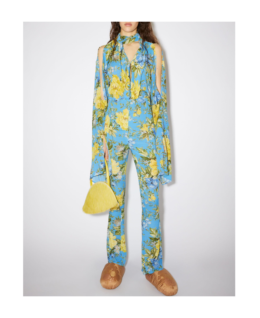 Acne Studios Floral Printed Horn Trousers In Blue