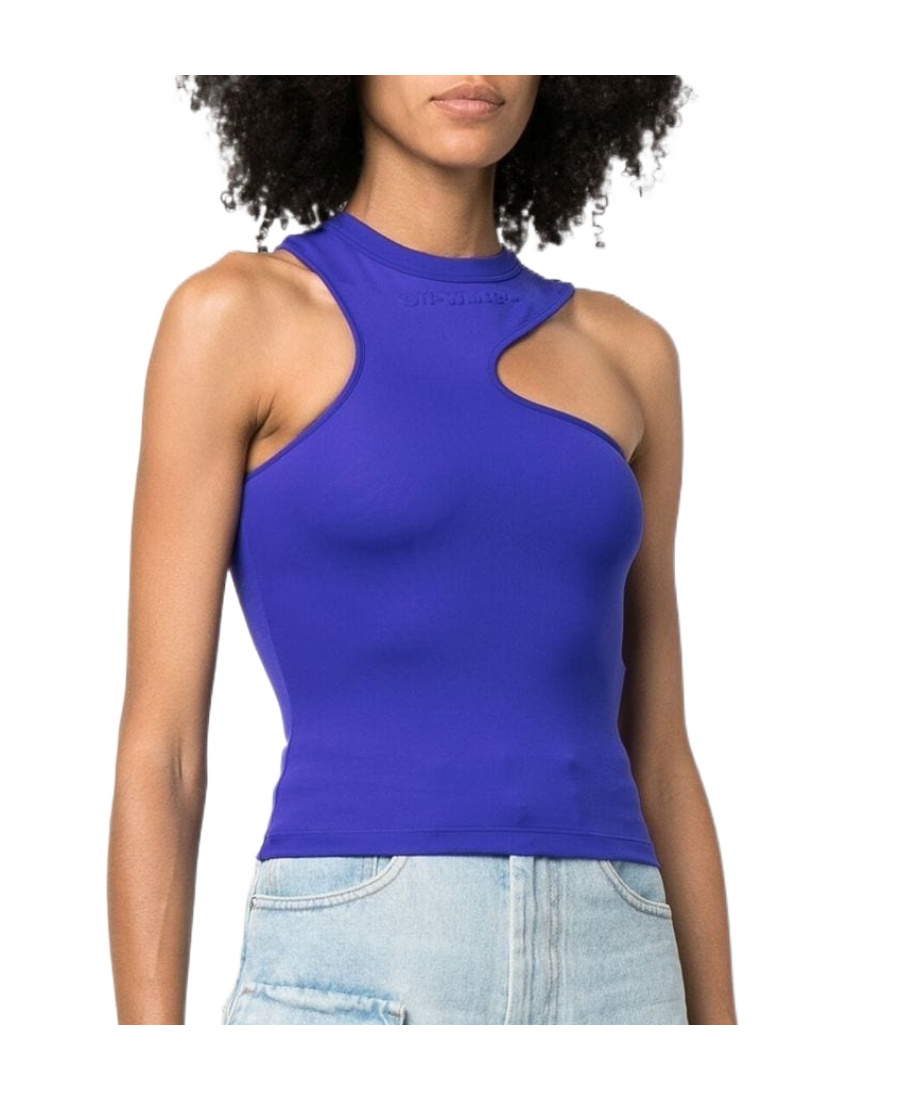 Off-white Asymmetric Cropped Top Logo Embossed In Blue