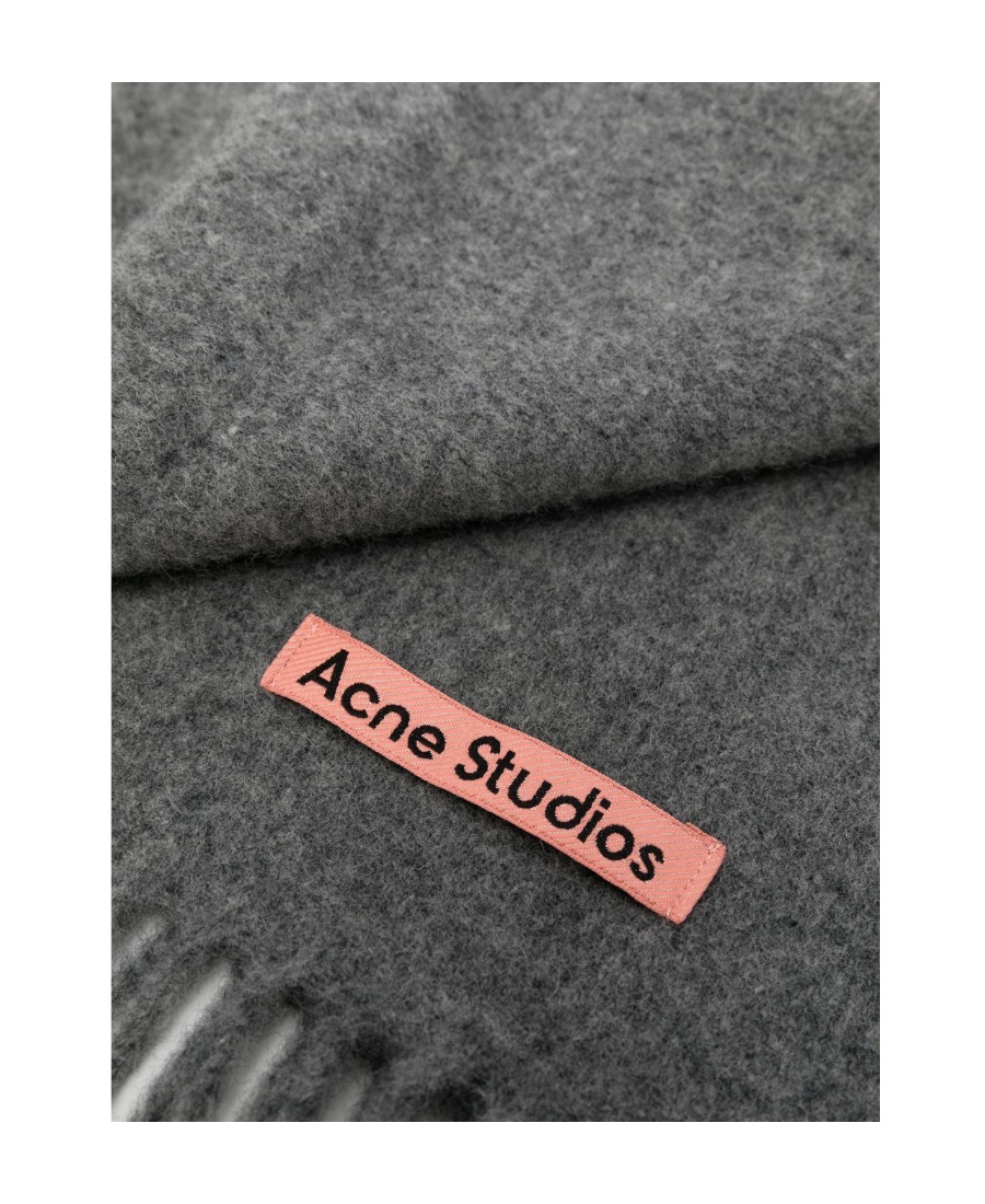 Shop Acne Studios Melange Fringe-trim Wool Scarf In Gray