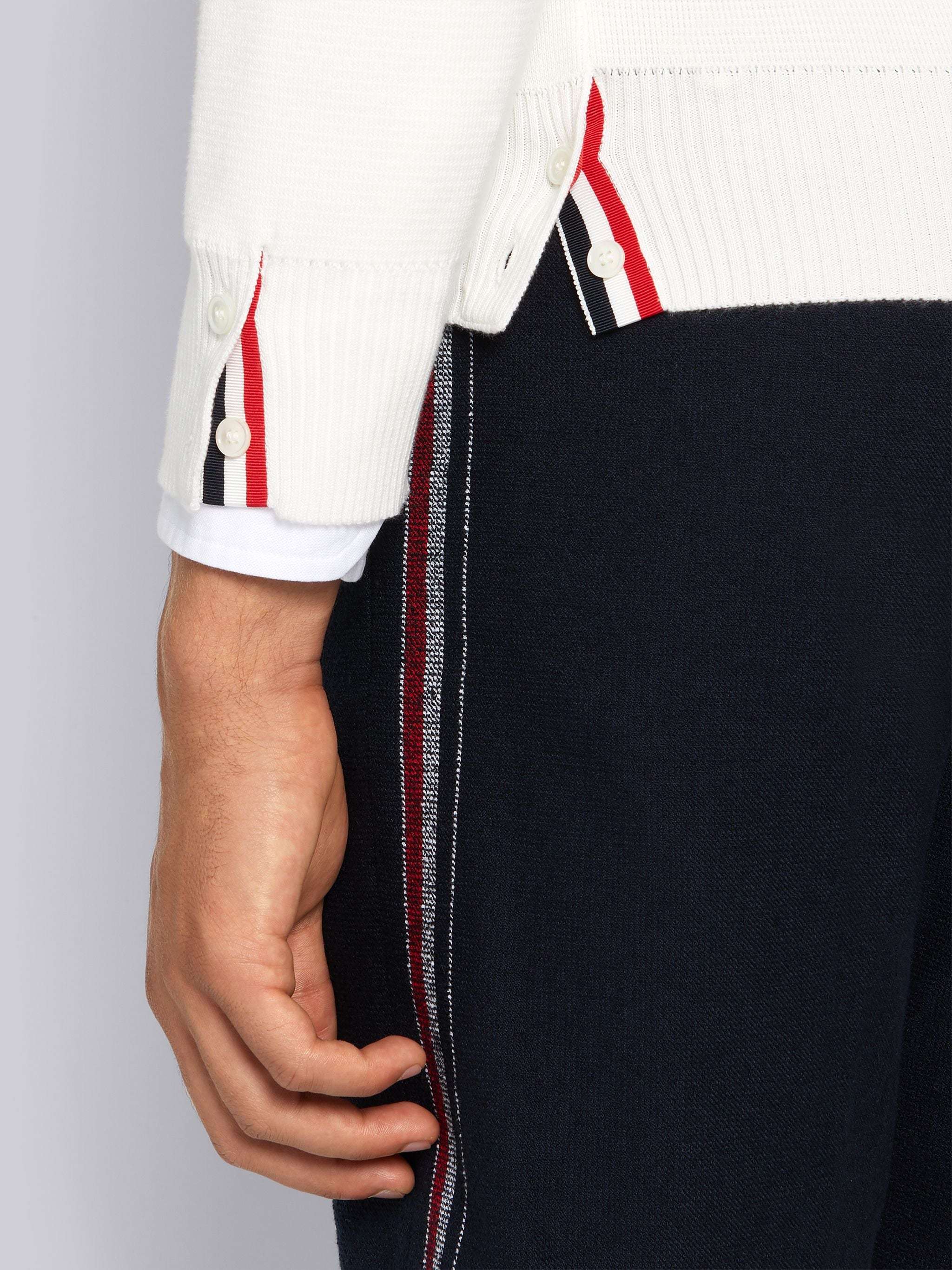 Thom Browne Tri-colour Stripe Sleeve Sweater In White