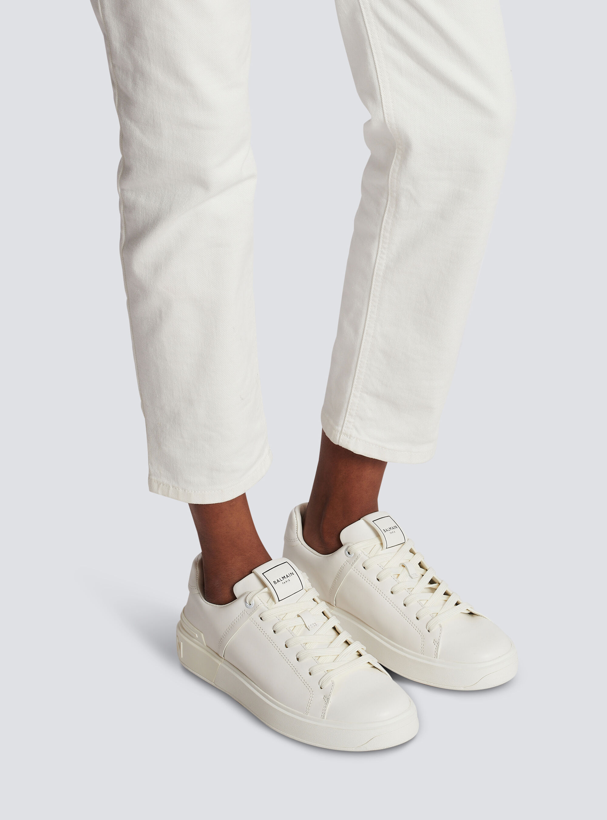 Balmain B Court Low Top Sneakers In White Leather In White