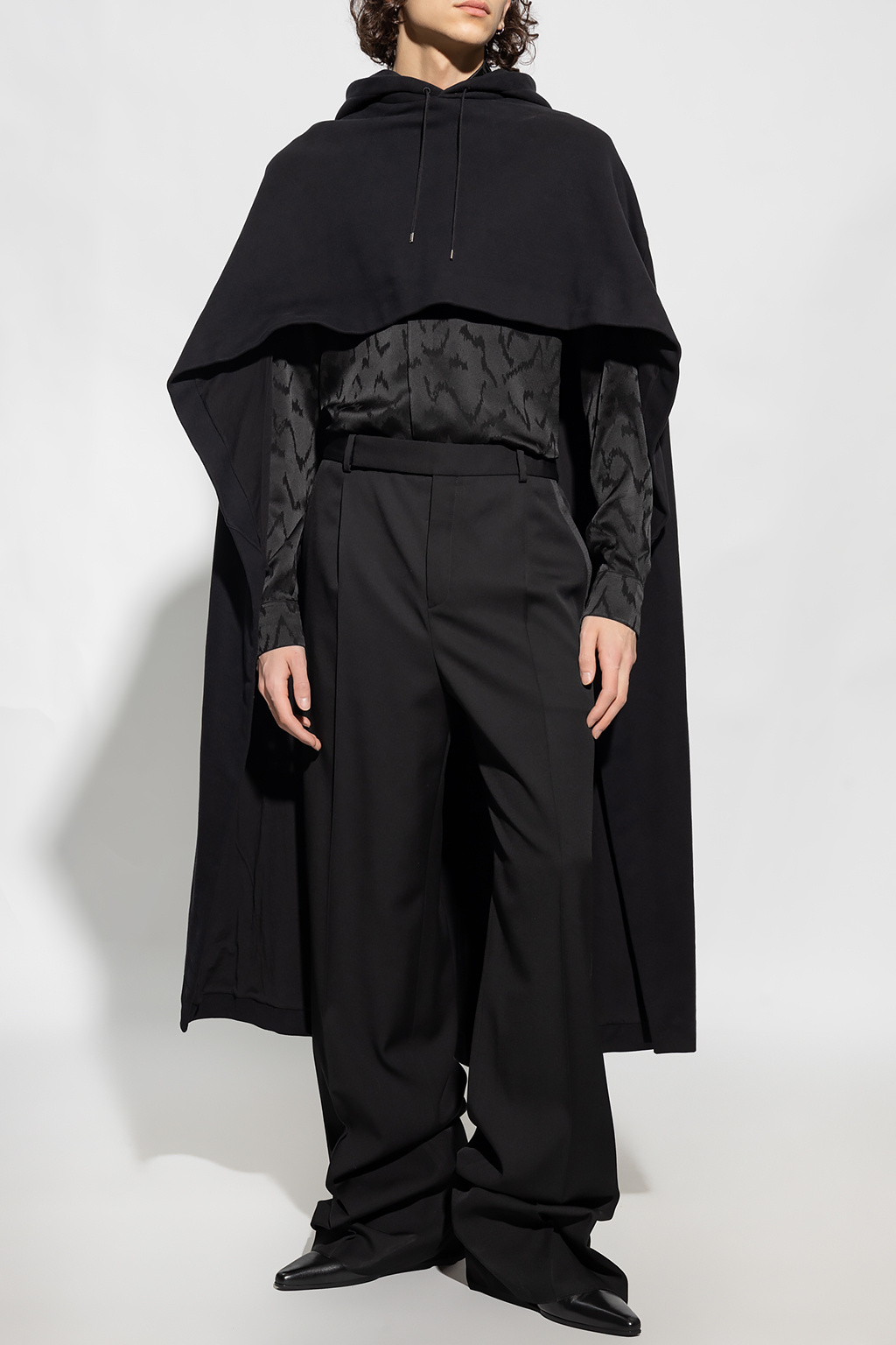 Saint Laurent Asymmetric Cotton Cape In Black