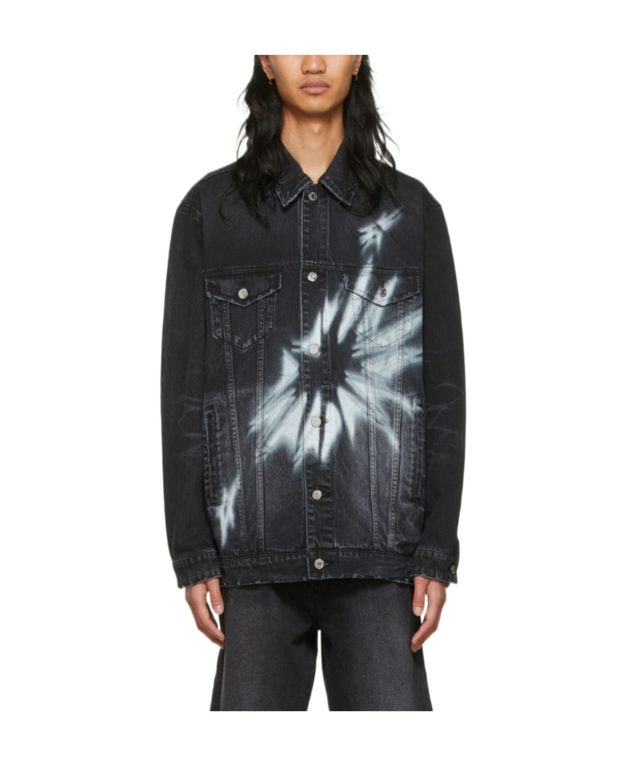 We11 Done Printed Denim Coat In Black