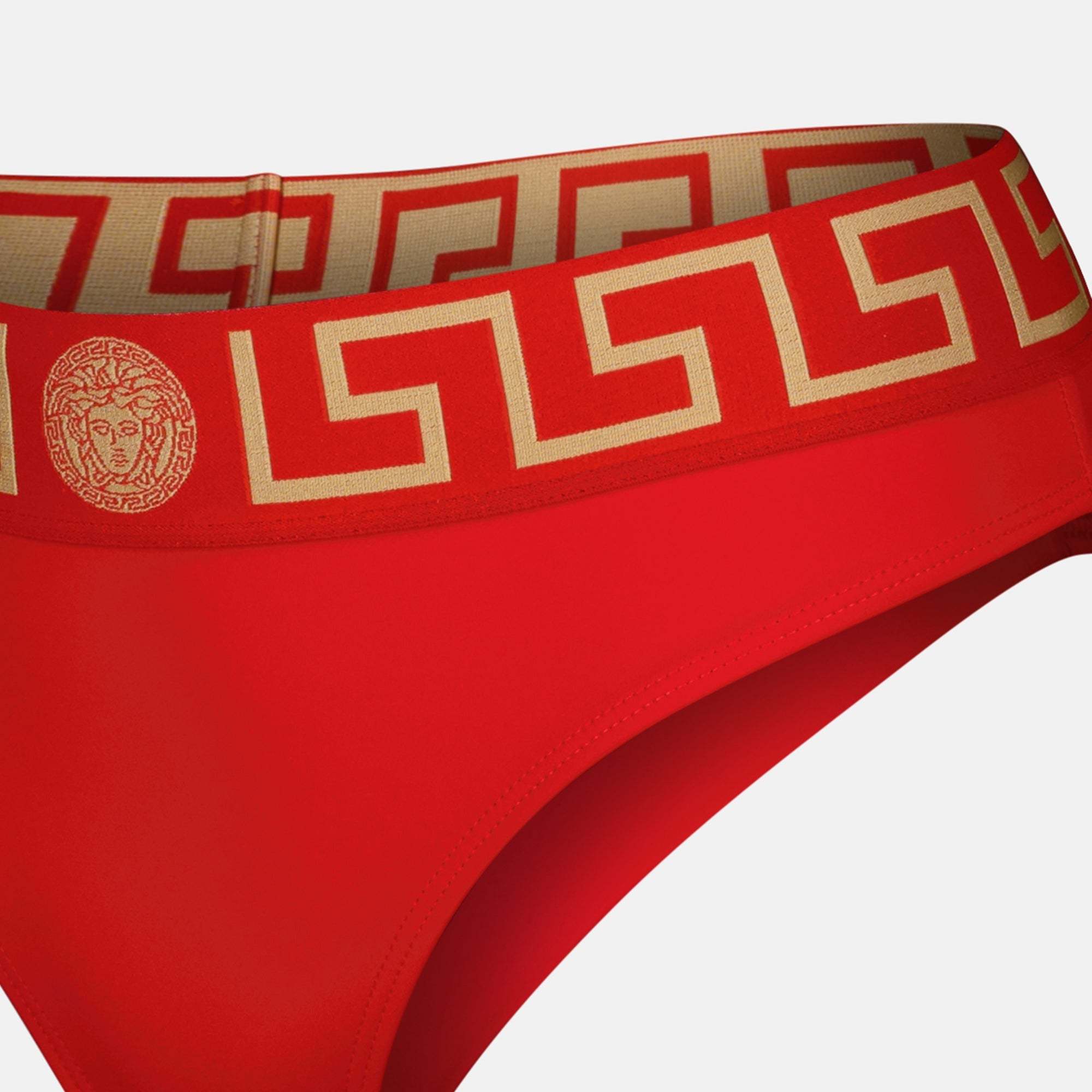 Versace Greca Border High-leg Jersey Briefs In Red