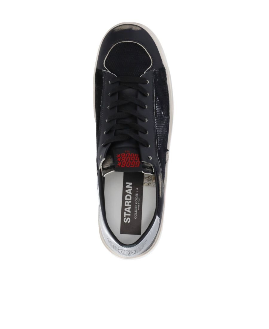 Golden Goose Black Leather Sneakers With Textured Detailing In Black
