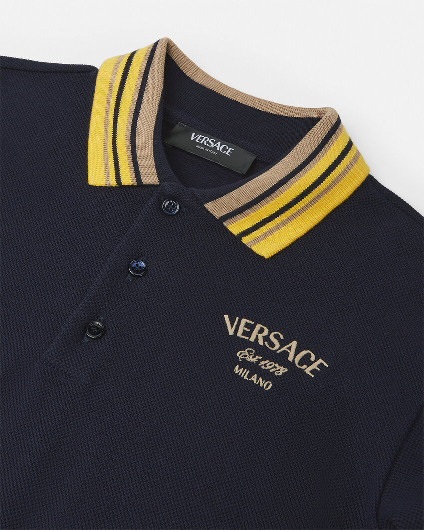 Versace Long-sleeved Polo Shirt In Black