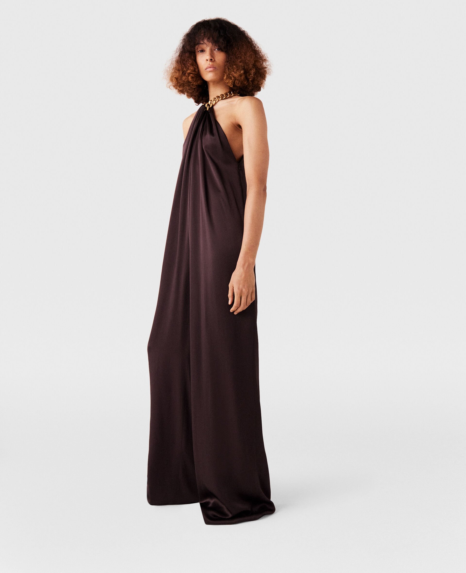 Stella Mccartney Chain Halterneck Satin Midi Dress In Black