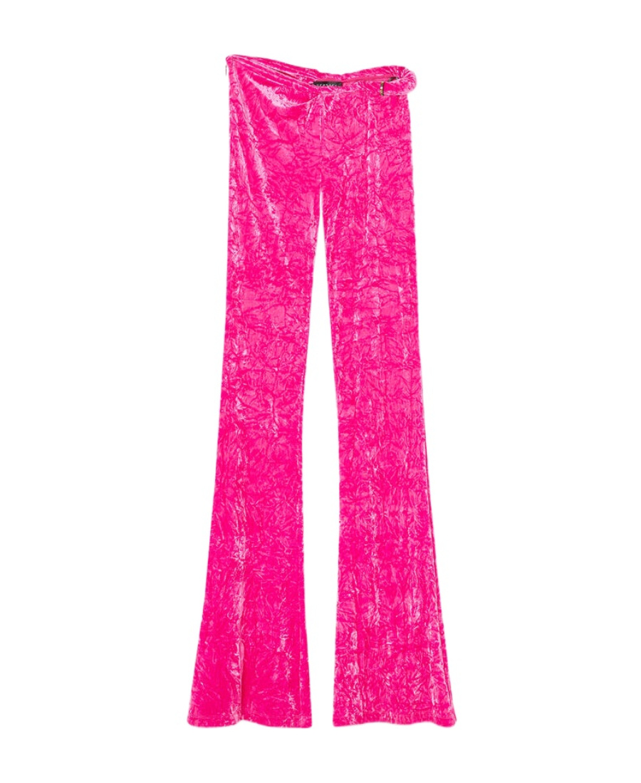 Versace Fuchsia Flared Velvet Pants Rolled Up In Pink