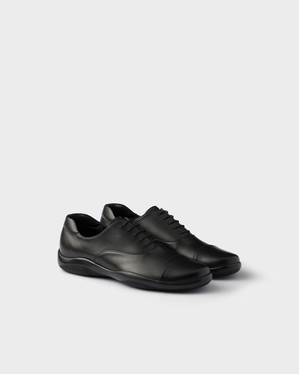 Prada Leather Loafers With Rubber Sole In Black
