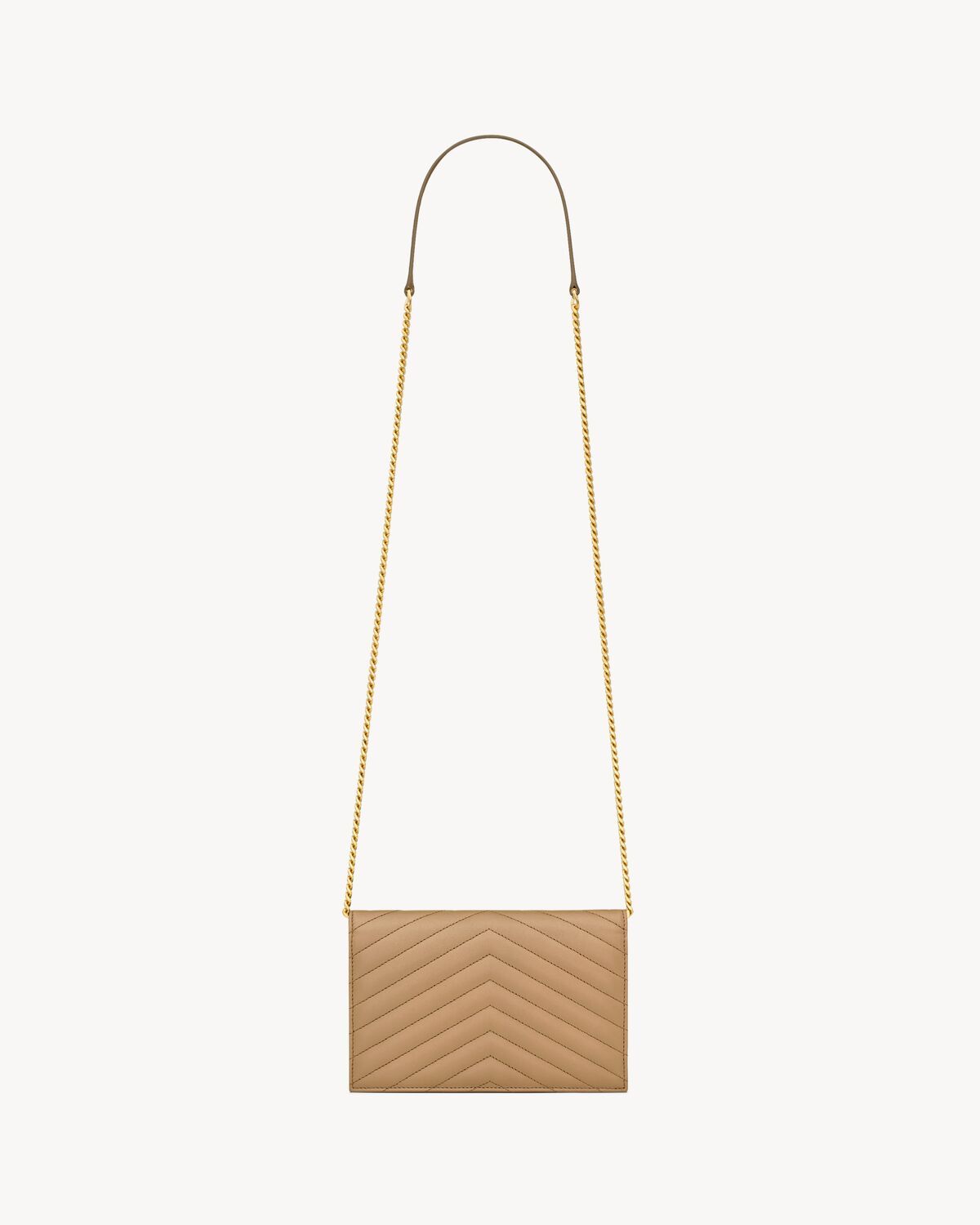 Saint Laurent Cassandre Envelope Chain Wallet In Lambskin In Brown