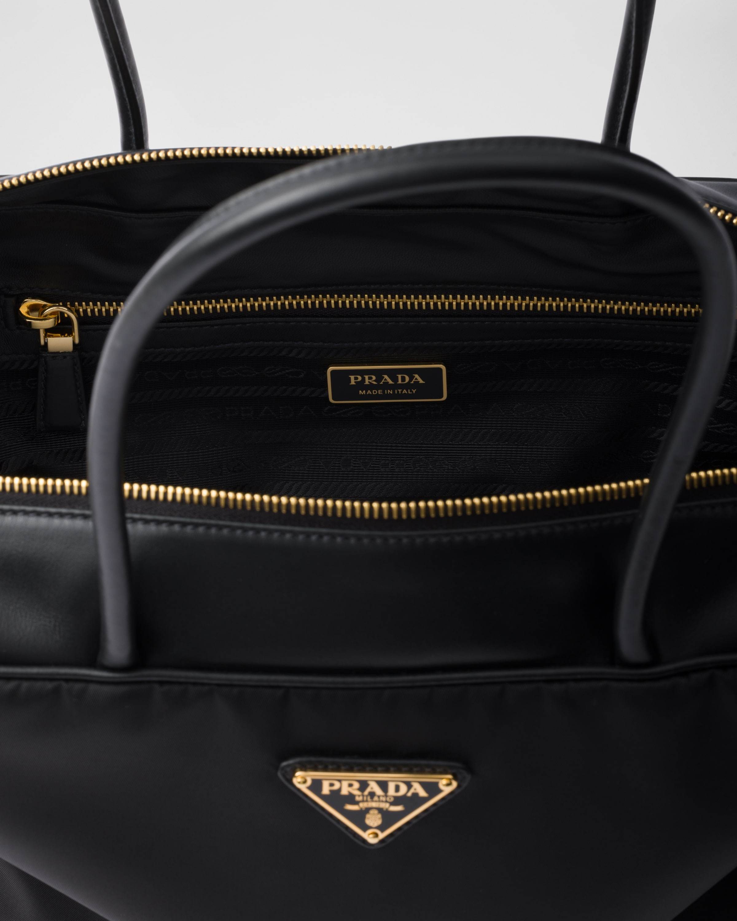 Prada Large Re-nylon And Leather Top-handle Bag In Black