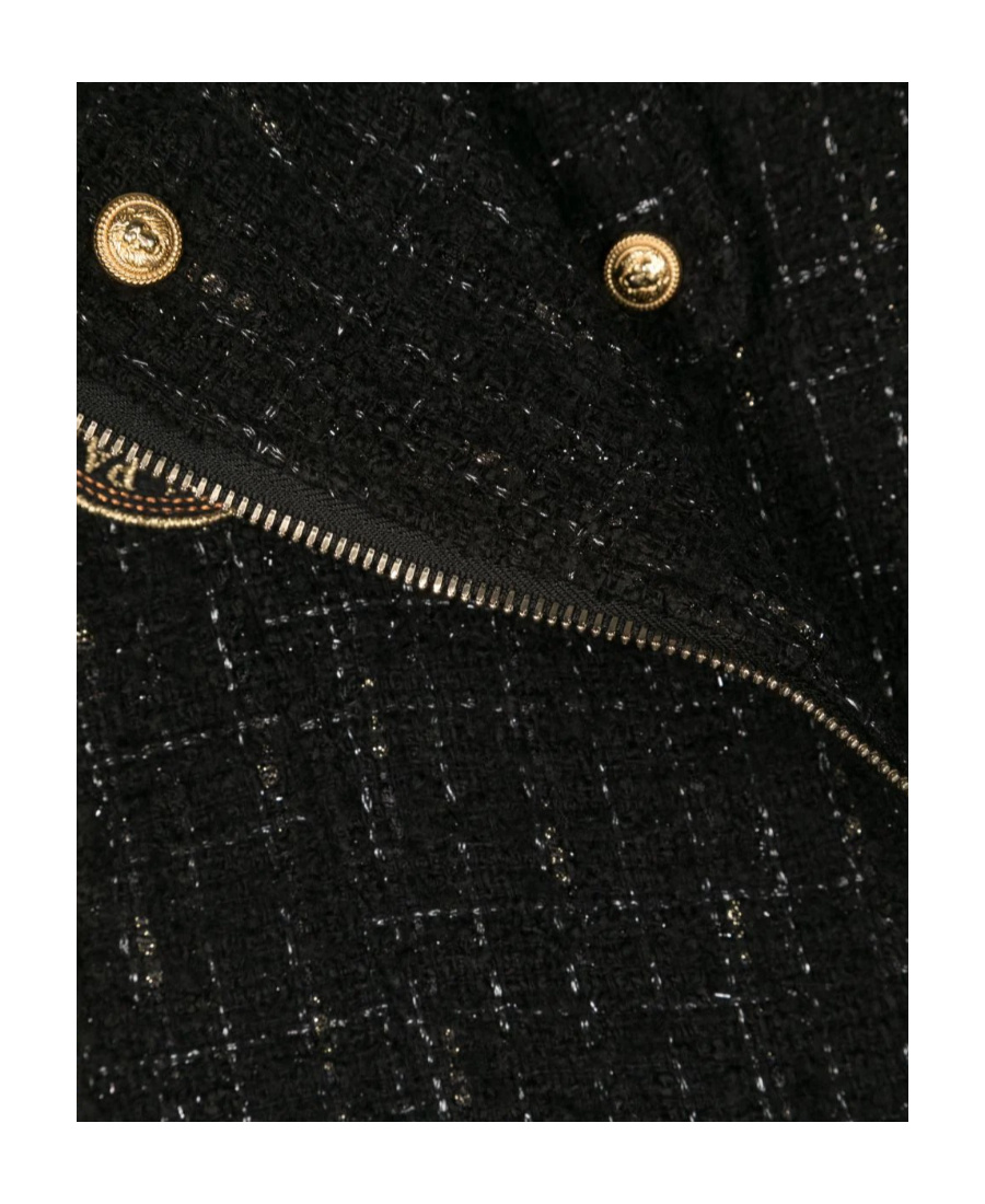 Balmain Logo-patch Tweed Jacket In Black