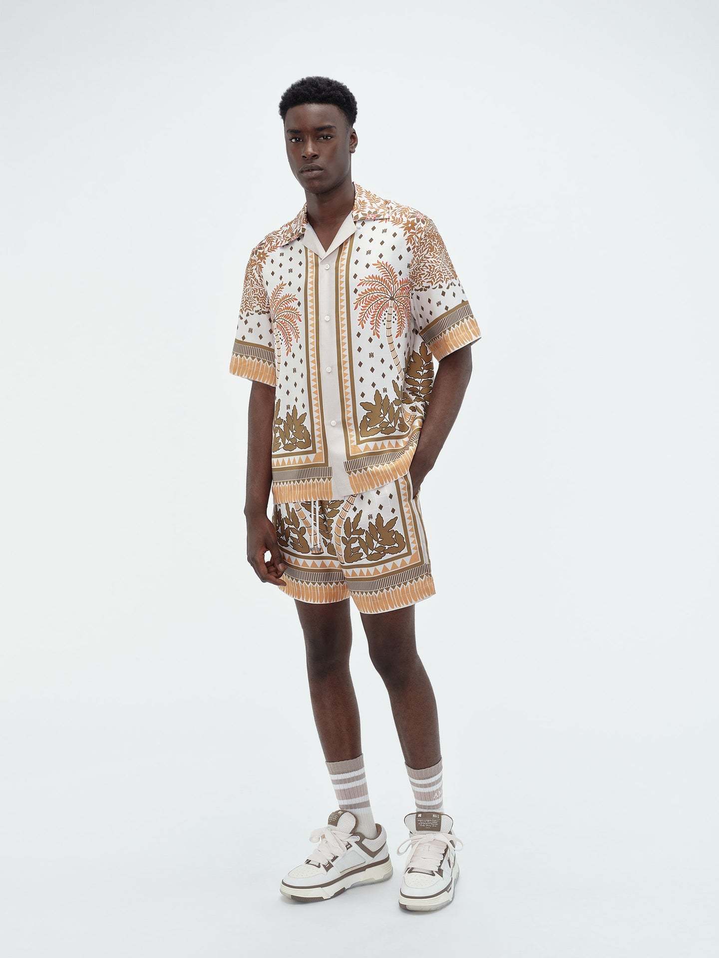 Amiri Palm Tree Bowling Silk Shirt In White