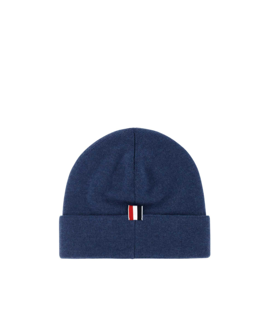 Thom Browne Virgin Wool Stripe-trim Beanie In Blue