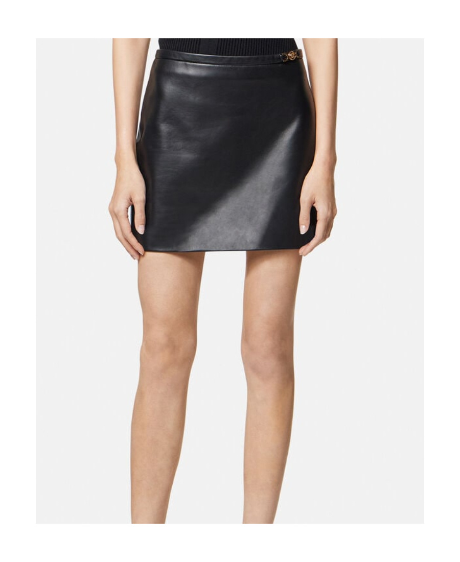 Versace Medusa-embellished Leather Miniskirt In Black