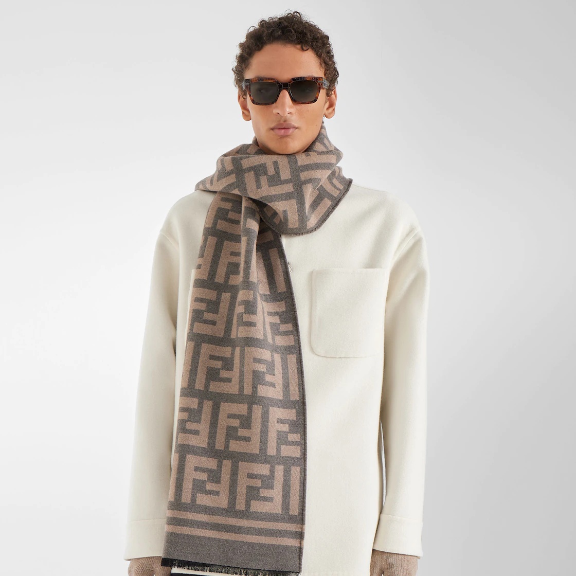 Fendi Monogram-jacquard Wool Scarf In Black