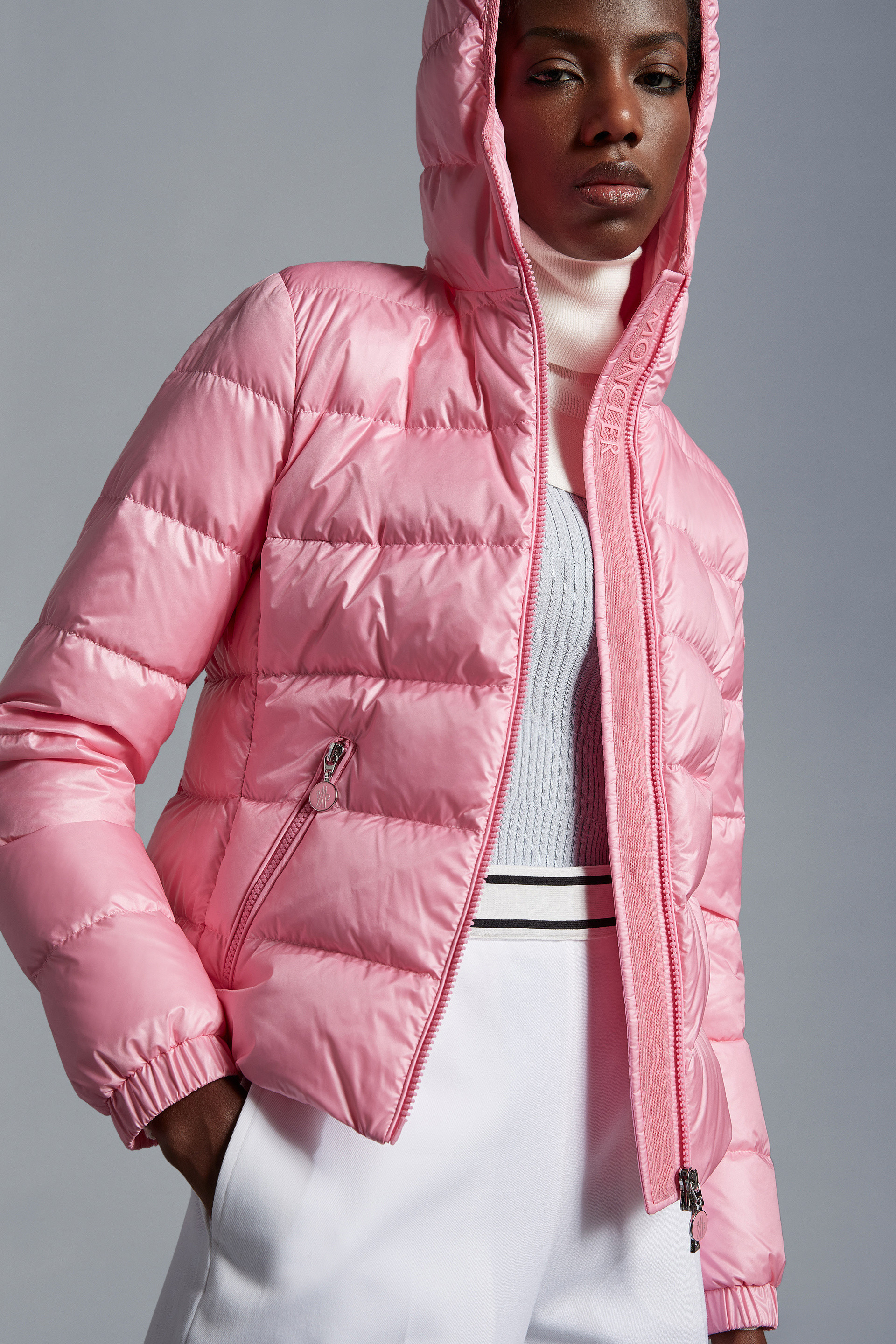 Shop Moncler Zip-up Padded Jacket In Pink