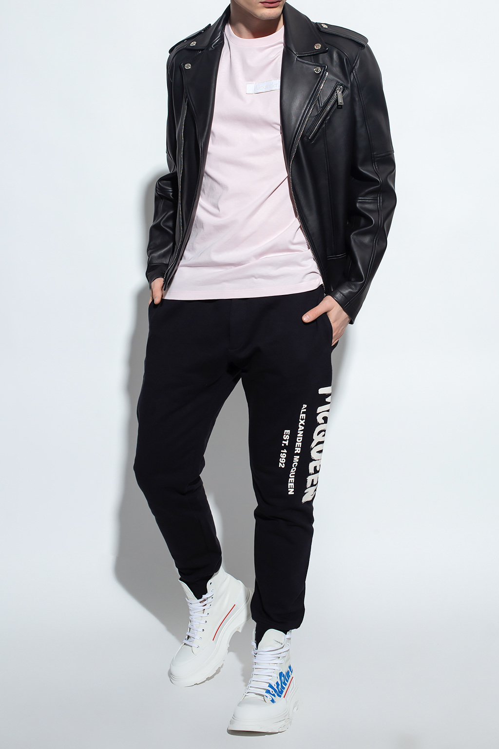Alexander Mcqueen Logo Graffiti Print Track Pants In Black
