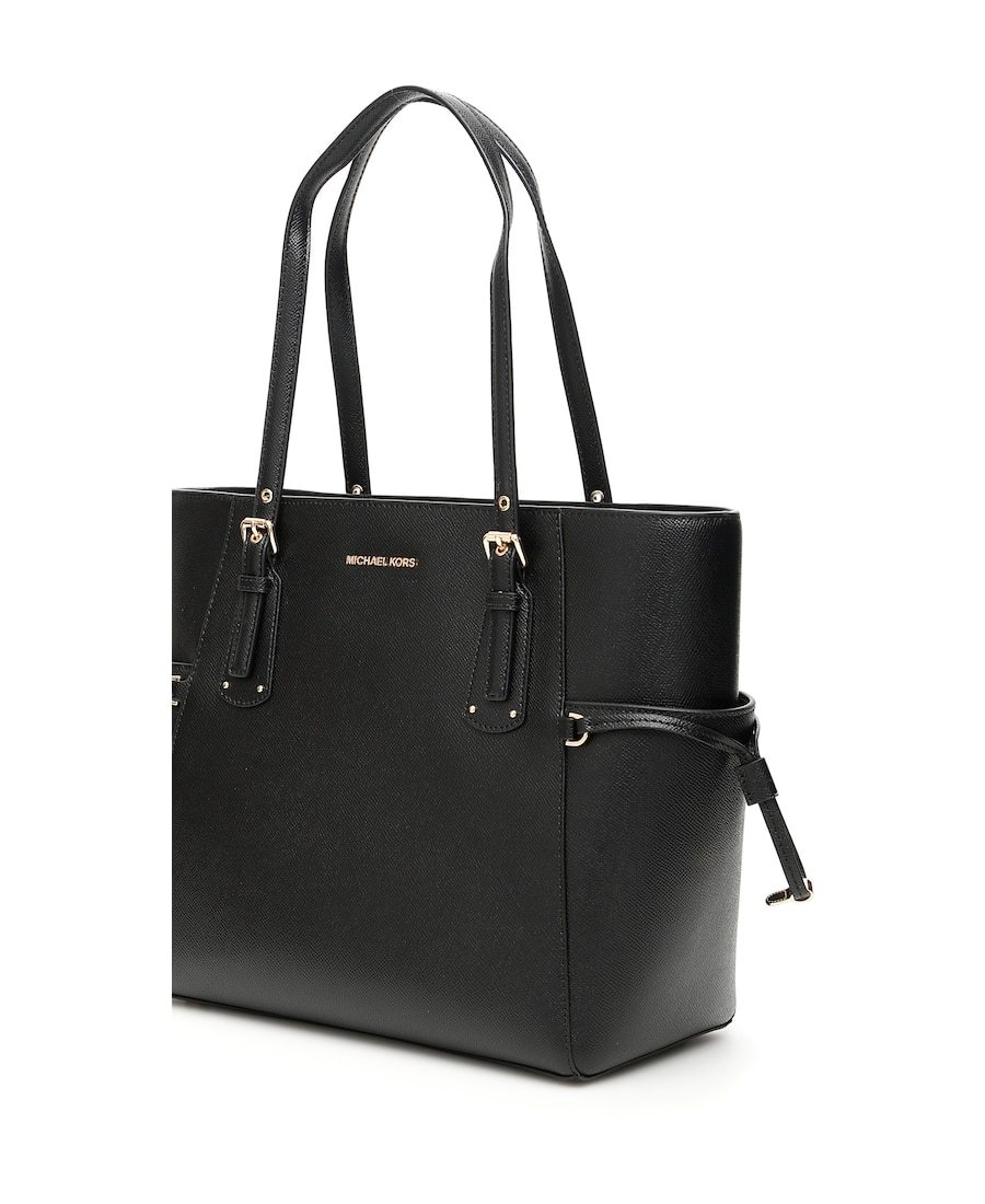 Michael Kors Voyager Black Leather Tote In Black