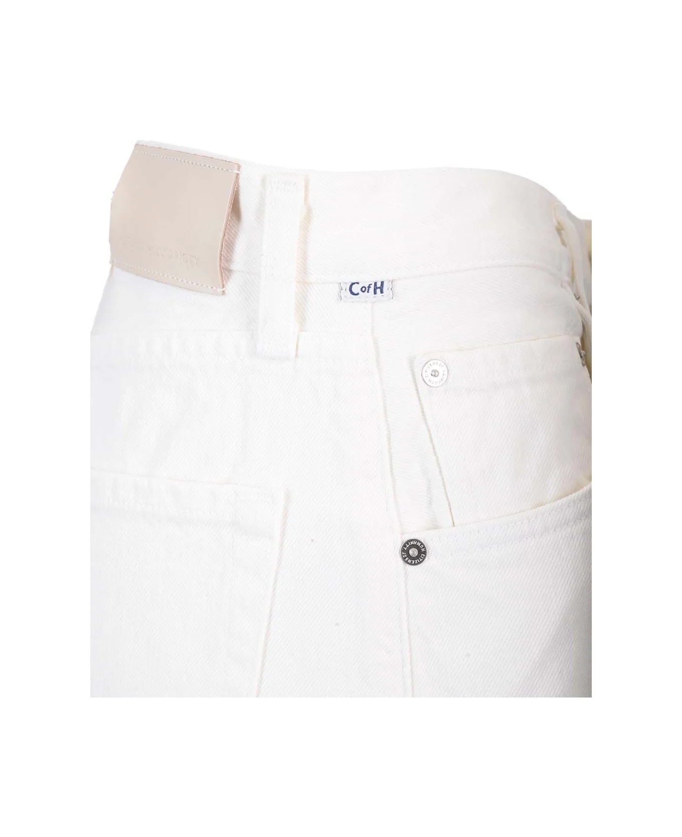 Agolde High Waist Cuffed Denim Trousers In White