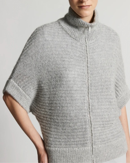 Peserico High-collar Grey Knitted Sweater With Boxy Fit In Gray
