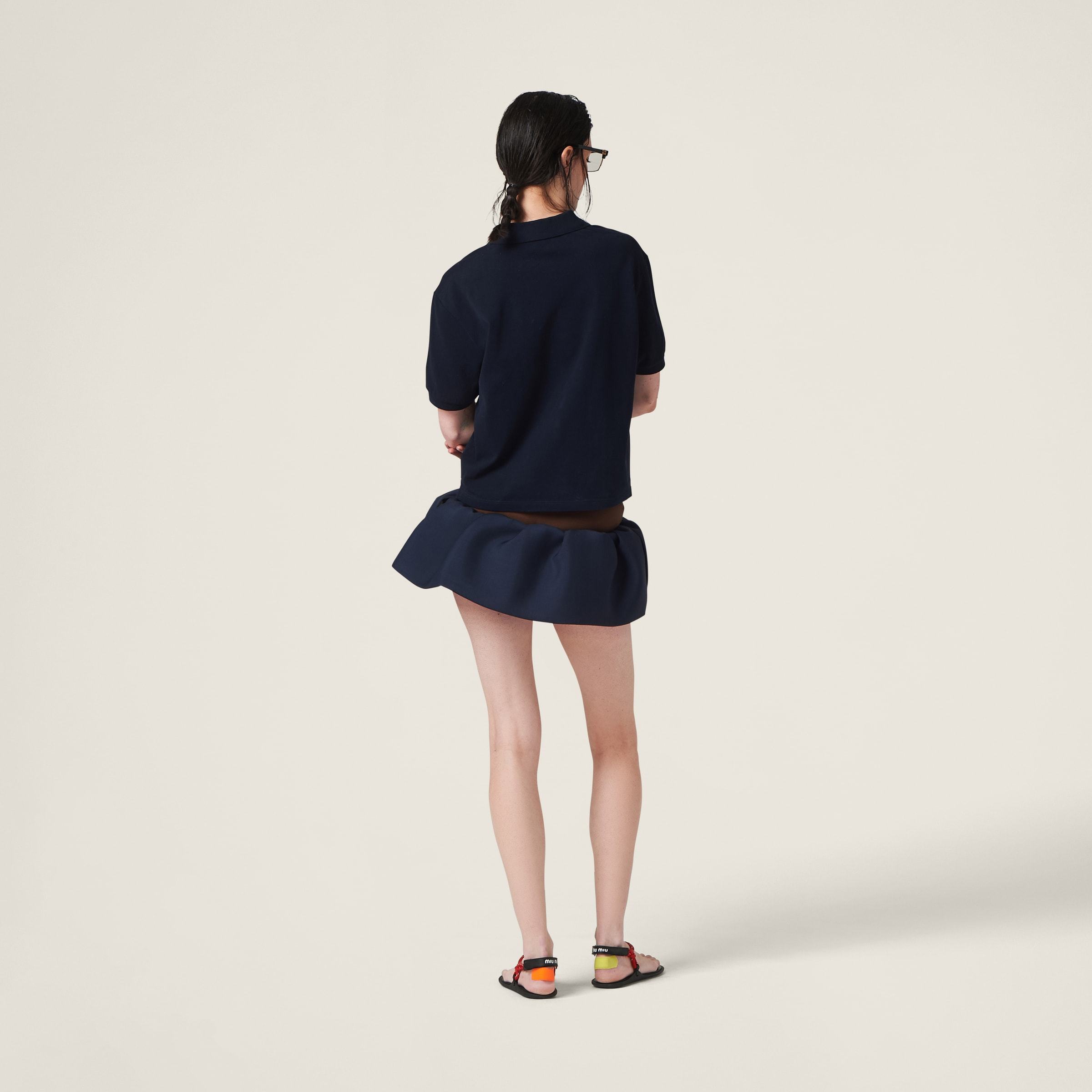 Miu Miu Logo-appliqué Wool Miniskirt In Blue