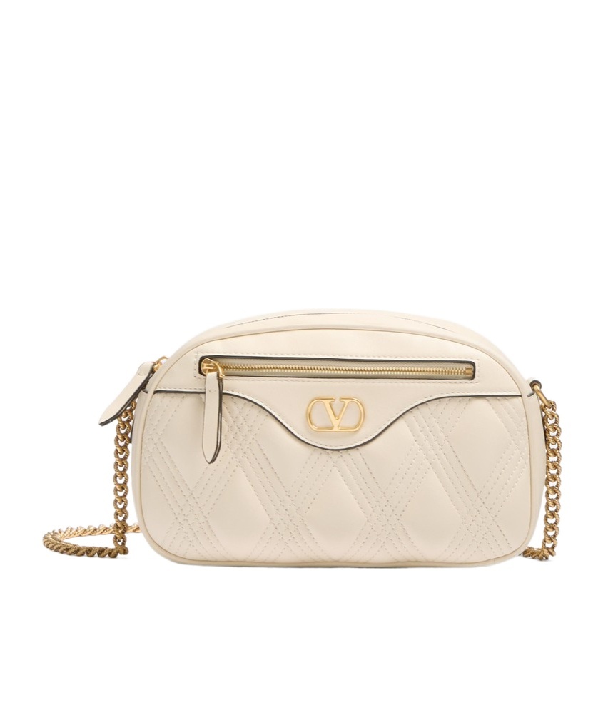 Valentino Garavani Garavani Quiltie Shoulder Bag 67 In Quilted Nappa Woman Ivory Uni In Nude