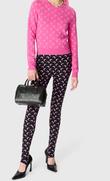 Marine Serre Moon Print Plain Weave Knitted Tight Pants In Black
