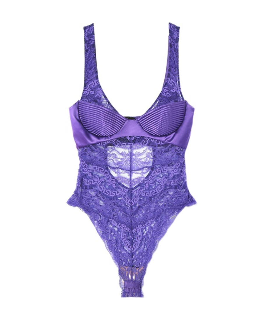 Versace Lace Sleeveless Bodysuit In Purple