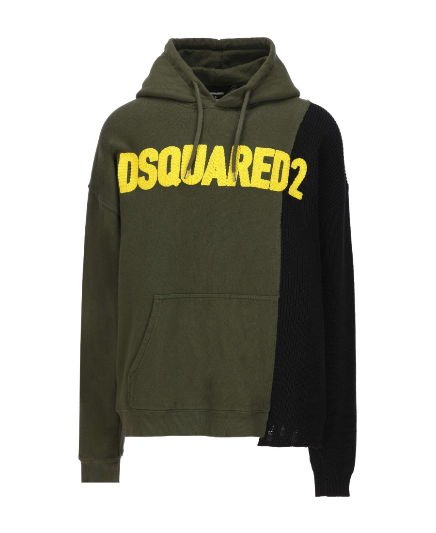 Dsquared2 Logo-patched Patchwork Drawstring Hoodie In Green