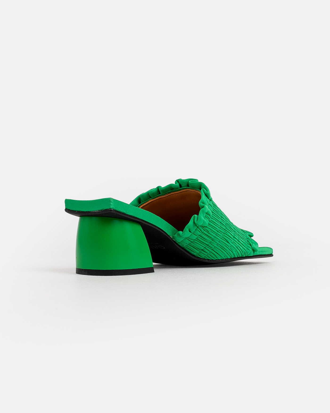 Ganni Smocked Kitten-heel Mules In Green