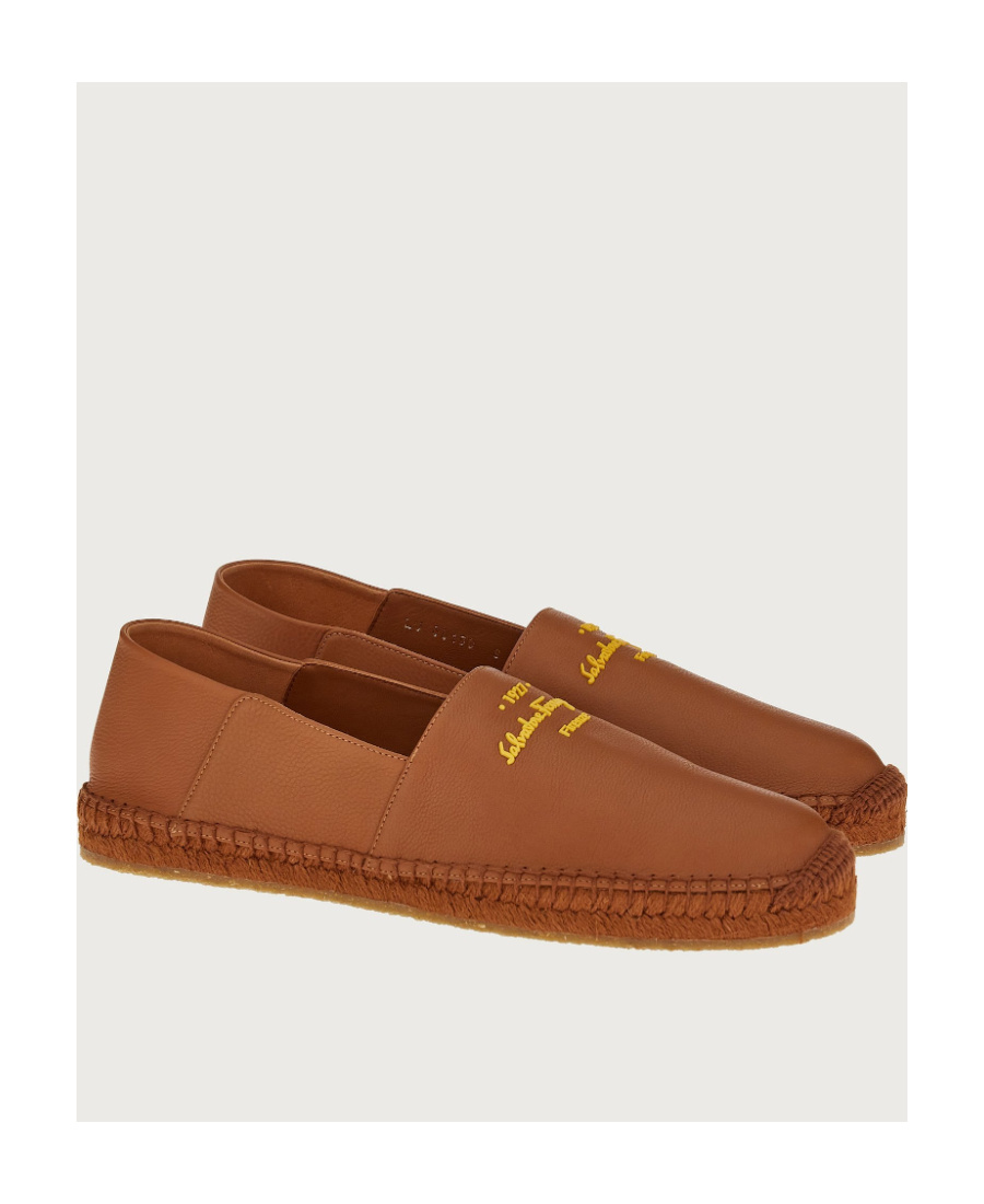 Ferragamo Gus Logo Leather Espadrilles In Brown