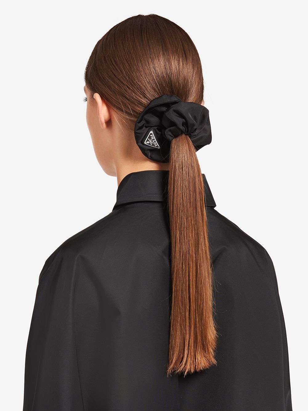 Prada Re-nylon Triangle-logo Scrunchie In Black
