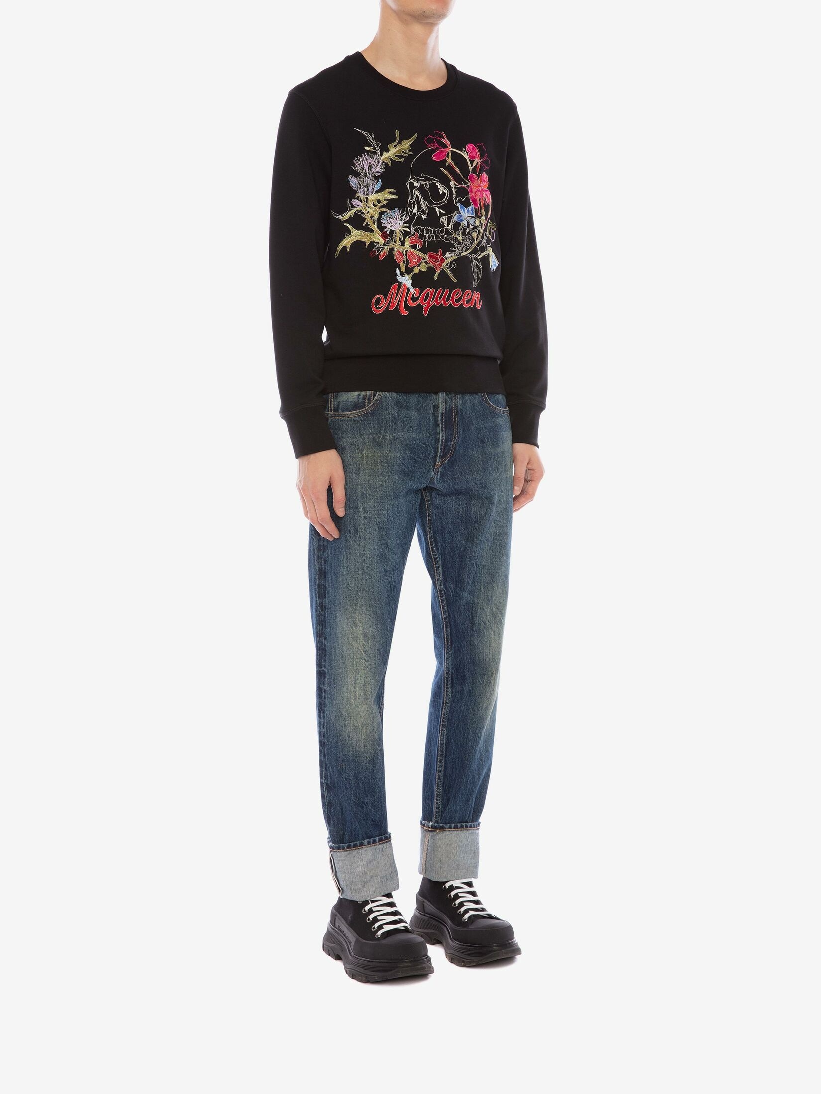 Alexander Mcqueen Flower Embroidered Sweater In Black