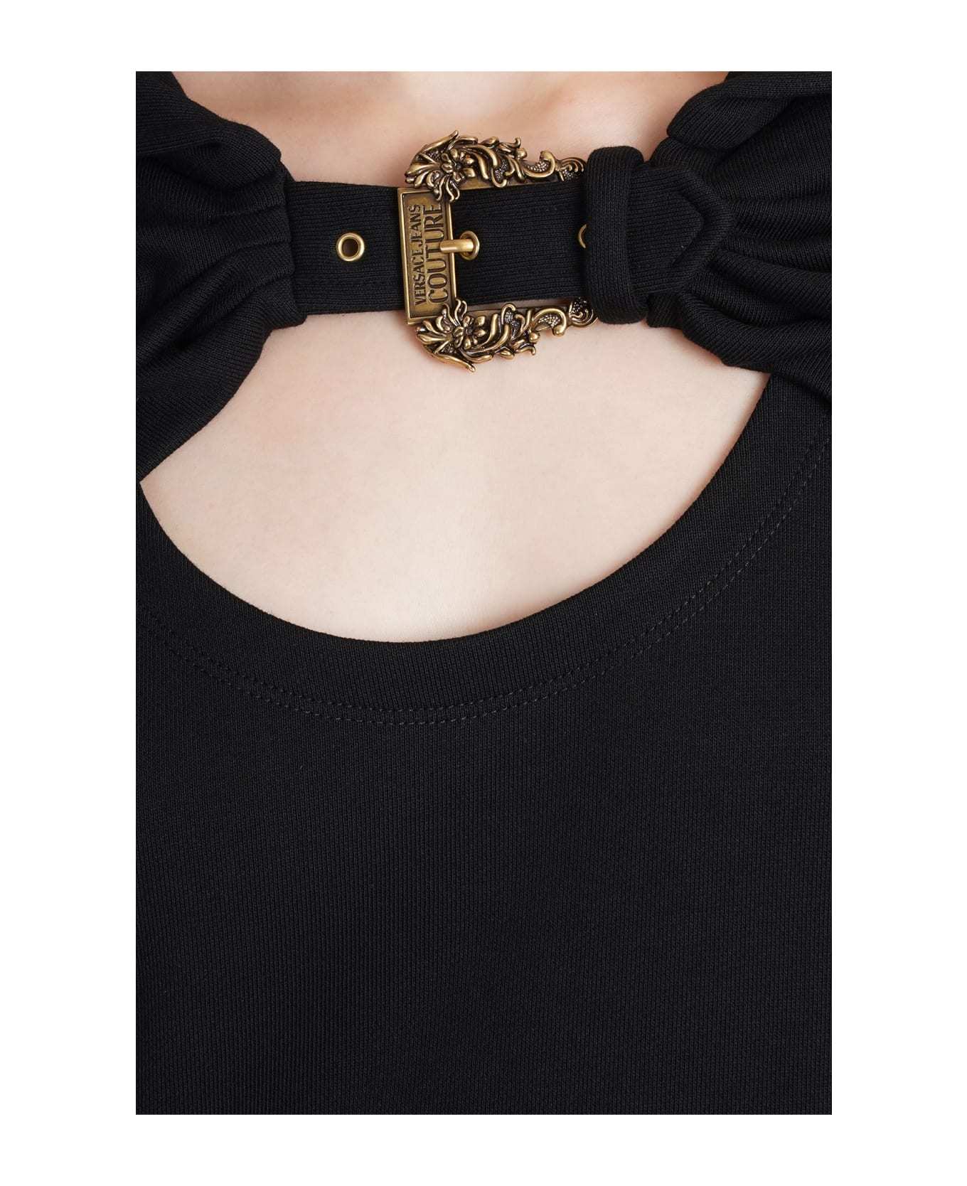 Versace Jeans Buckle-detail Cut-out Hoodie In Black