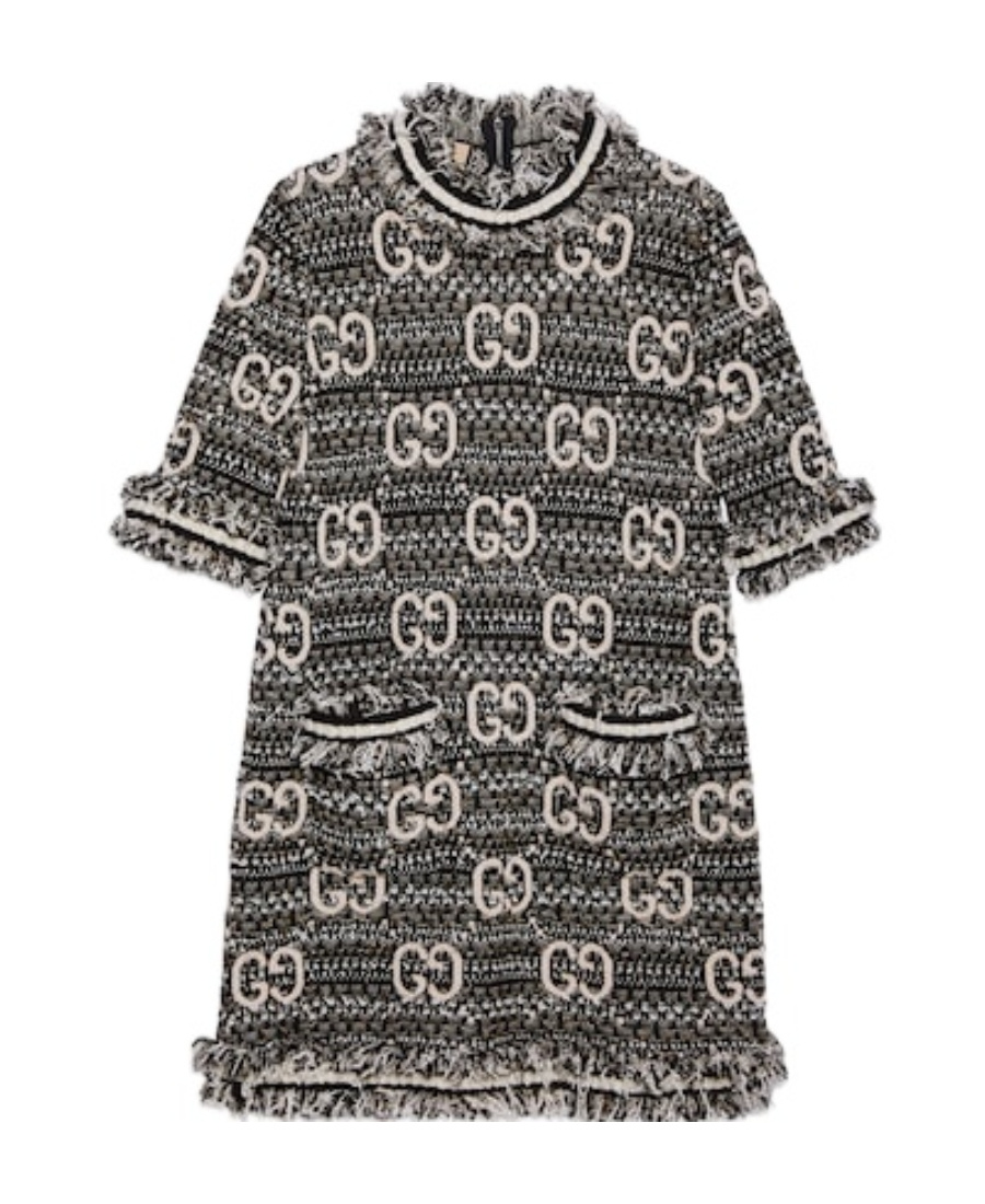 Gucci Women Embroidered Boucle Mini Dress In Black