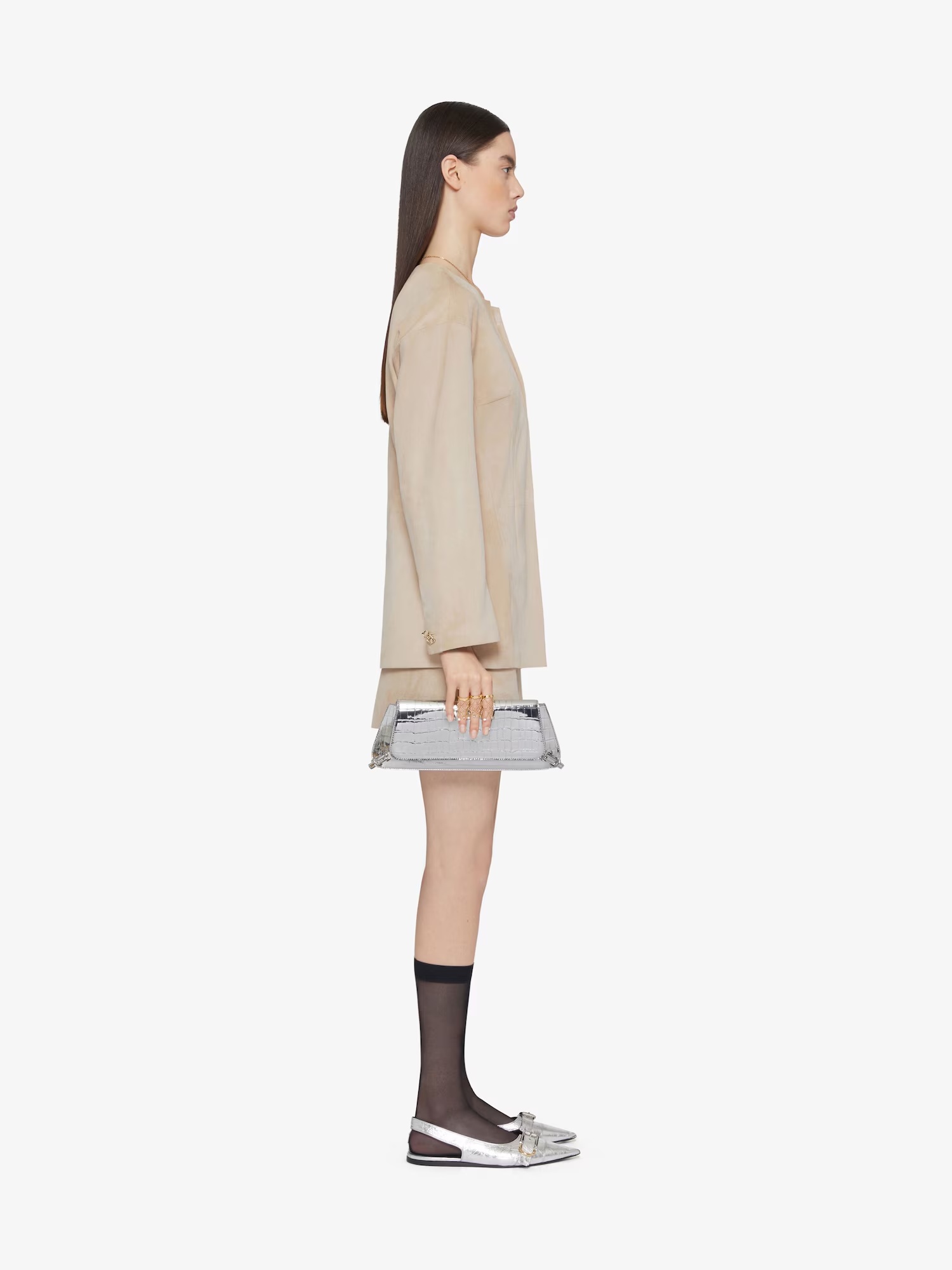 Givenchy Wrap Mini Skirt In Suede With 4g Detail In Nude