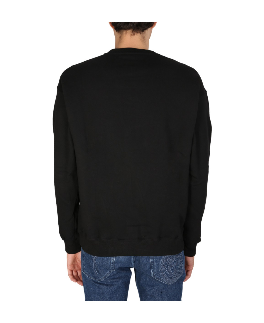 Versace Barocco Print Cotton Crewneck Sweatshirt In Black