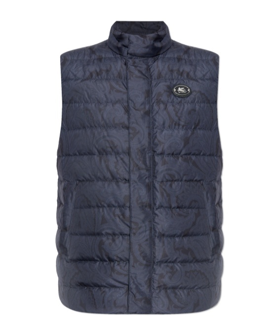 Etro Padded Vest With Logo In Blue