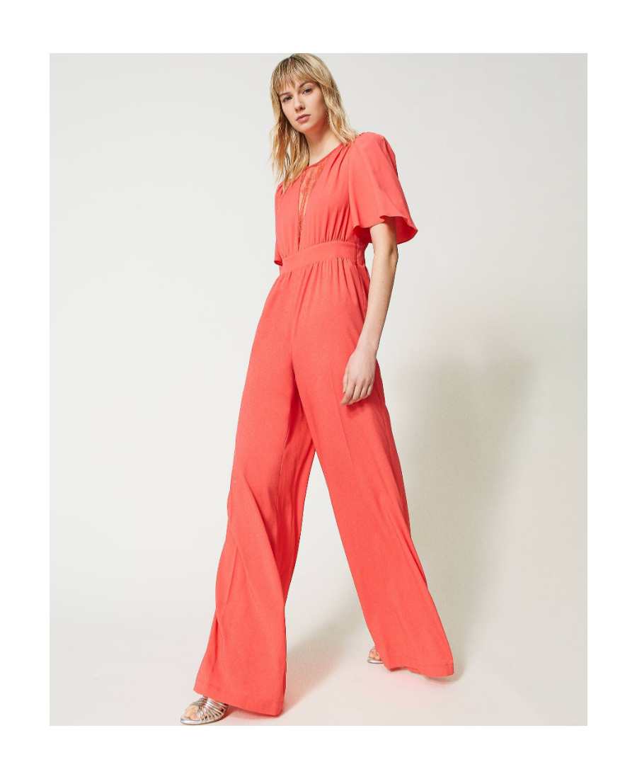 Shop Twinset Lace Jumpsuit In Orange