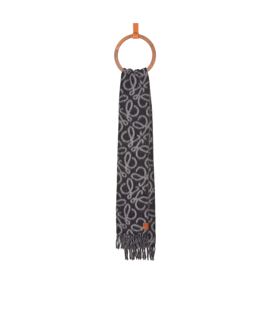 Loewe Double-sided Wool Anagram Scarf In Black