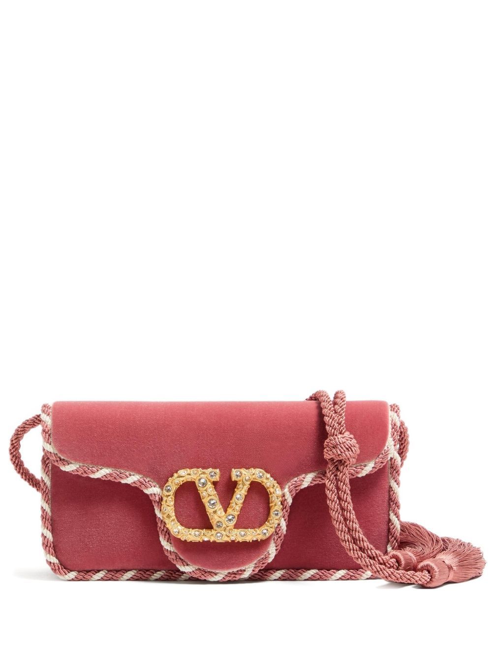 Valentino Garavani Locò Velvet Clutch With Jewel Logo In Red