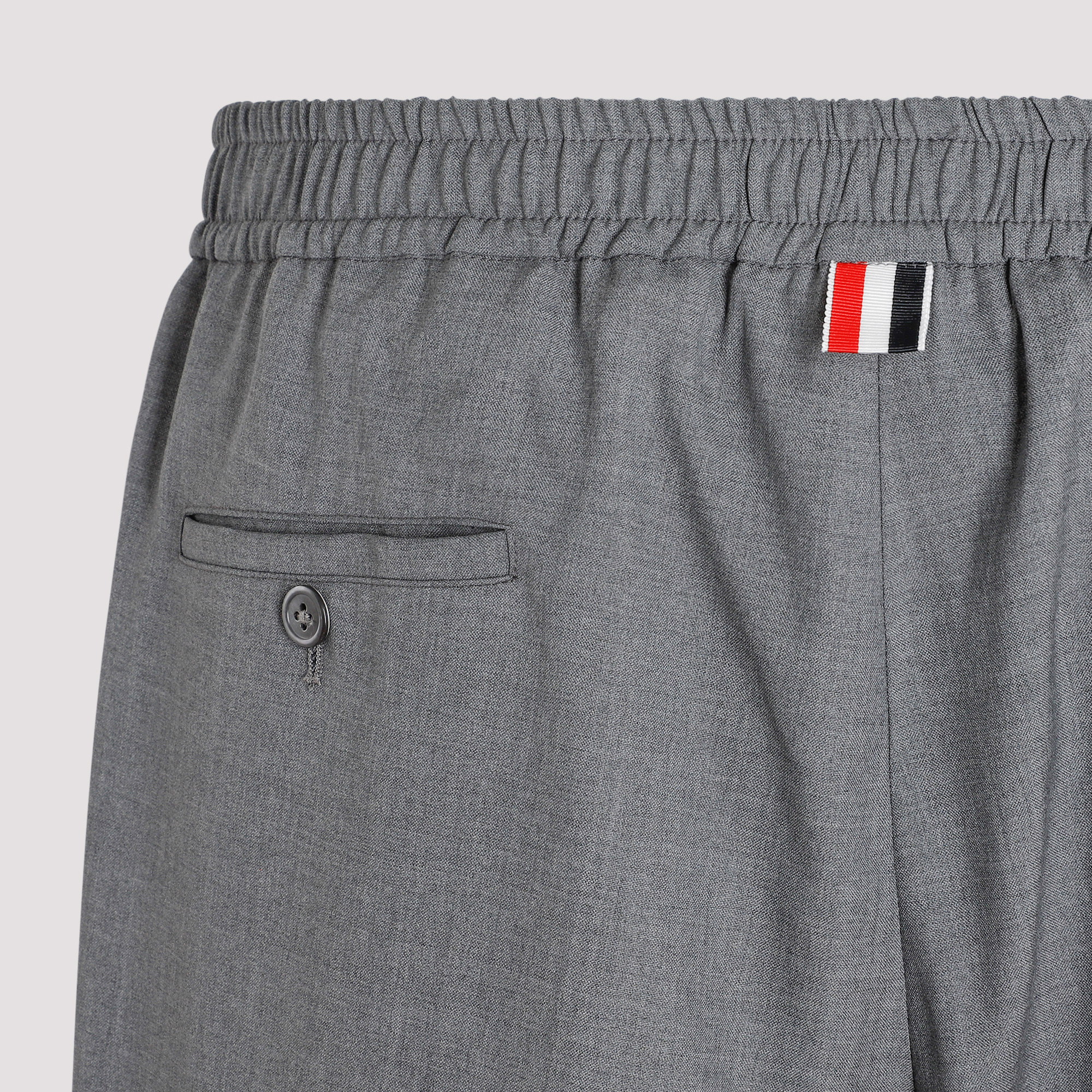 Shop Thom Browne Track Trouser W/ Elastic Waist Drawcord Cuffs In Engineered 4 Bar Plain Weave Suiting In Gray