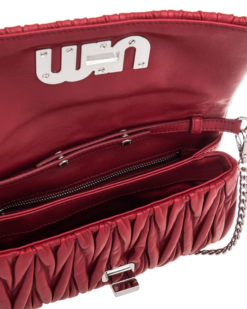 Miu Miu Matelassé Logo Pleated Shoulder Bag In Red