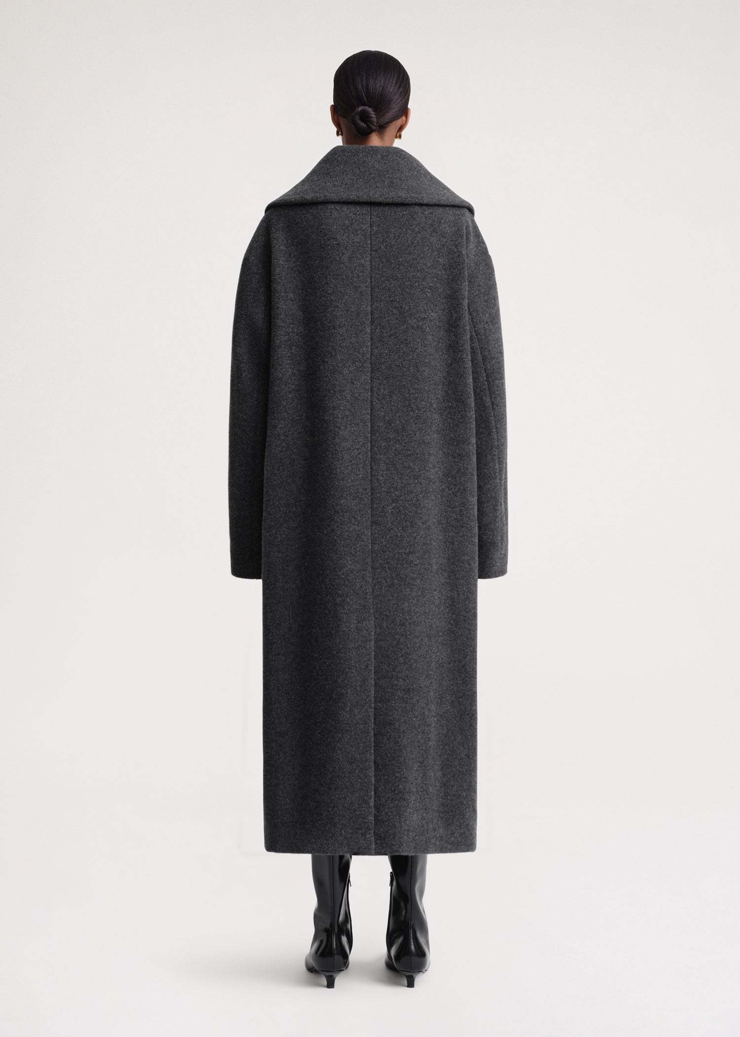 Totême Felt Wrap Coat Dark Grey Melange In Black