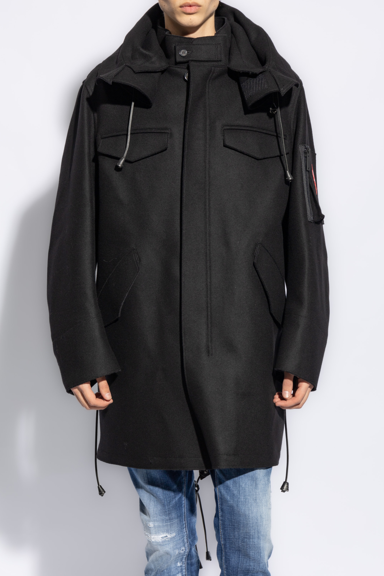 Dsquared2 Drawstring Zipped Coat In Black