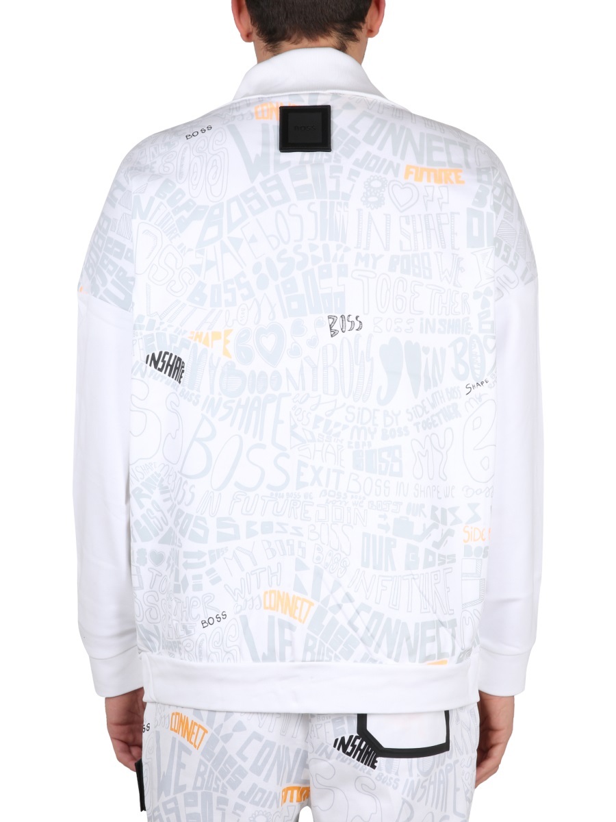 Shop Hugo Boss Boss Patch Embellished Relaxed Fit Sweatshirt In White